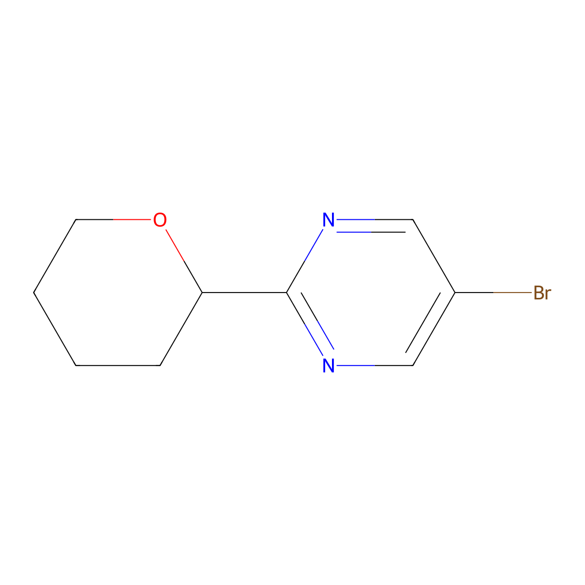5-bromo-2-(tetrahydro-2H-pyran-2-yl)pyrimidine molecular structure, CAS 1622835-08-8