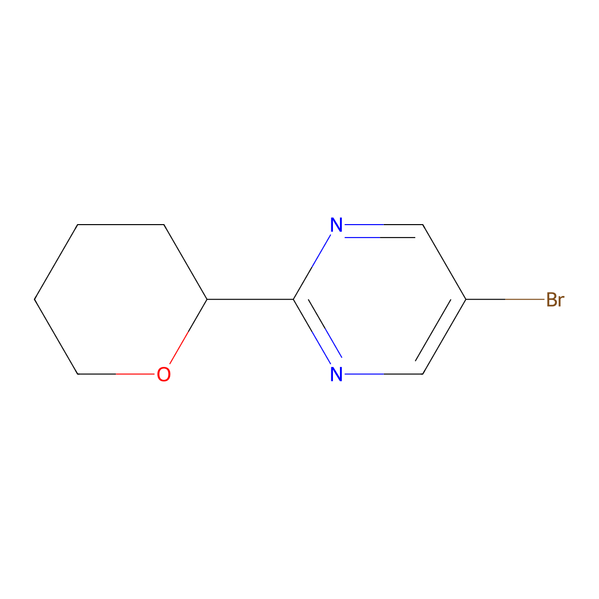 5-bromo-2-(tetrahydro-2H-pyran-2-yl)pyrimidine molecular structure, CAS 1622835-08-8
