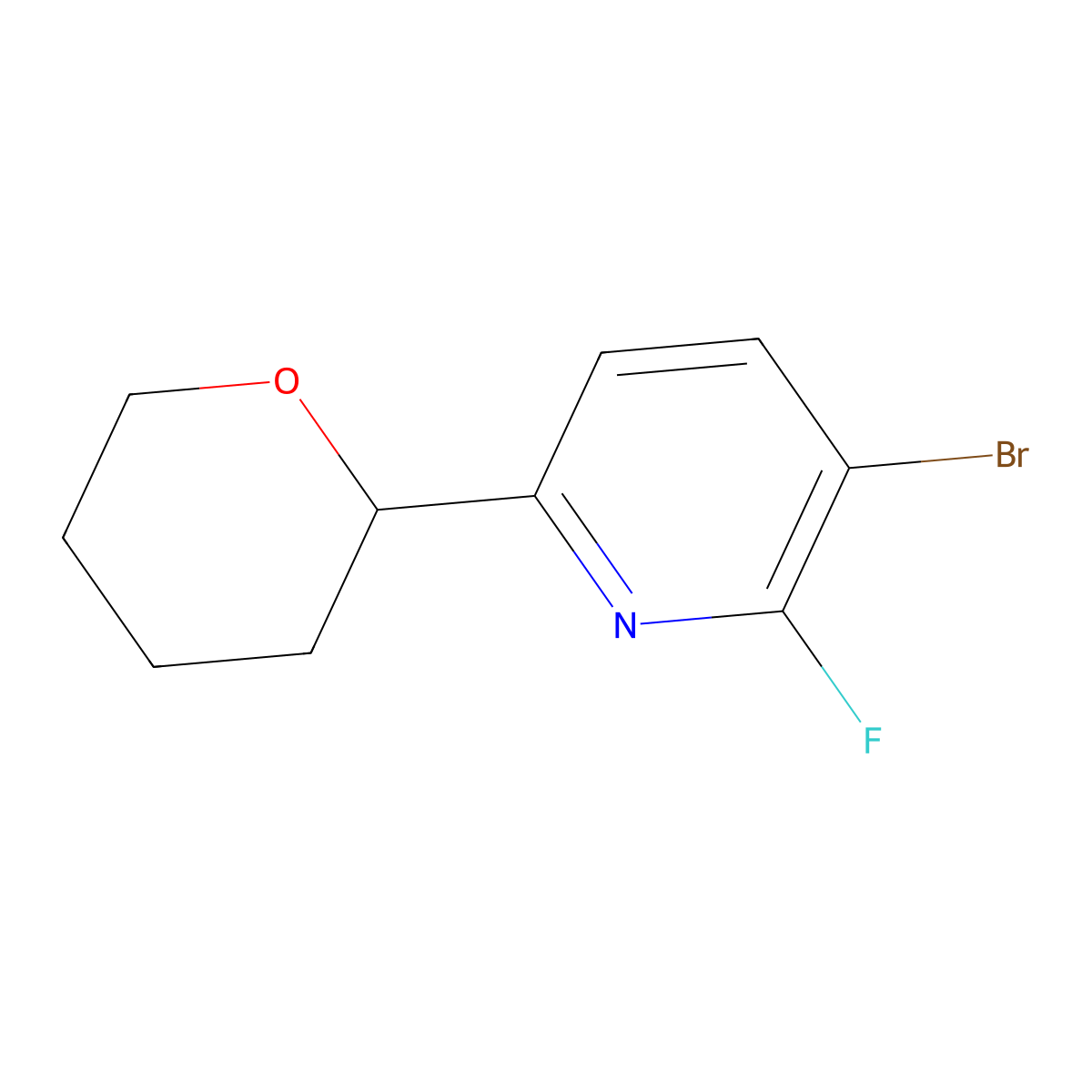 3-bromo-2-fluoro-6-(tetrahydro-2H-pyran-2-yl)pyridine molecular structure, CAS 1622835-22-6