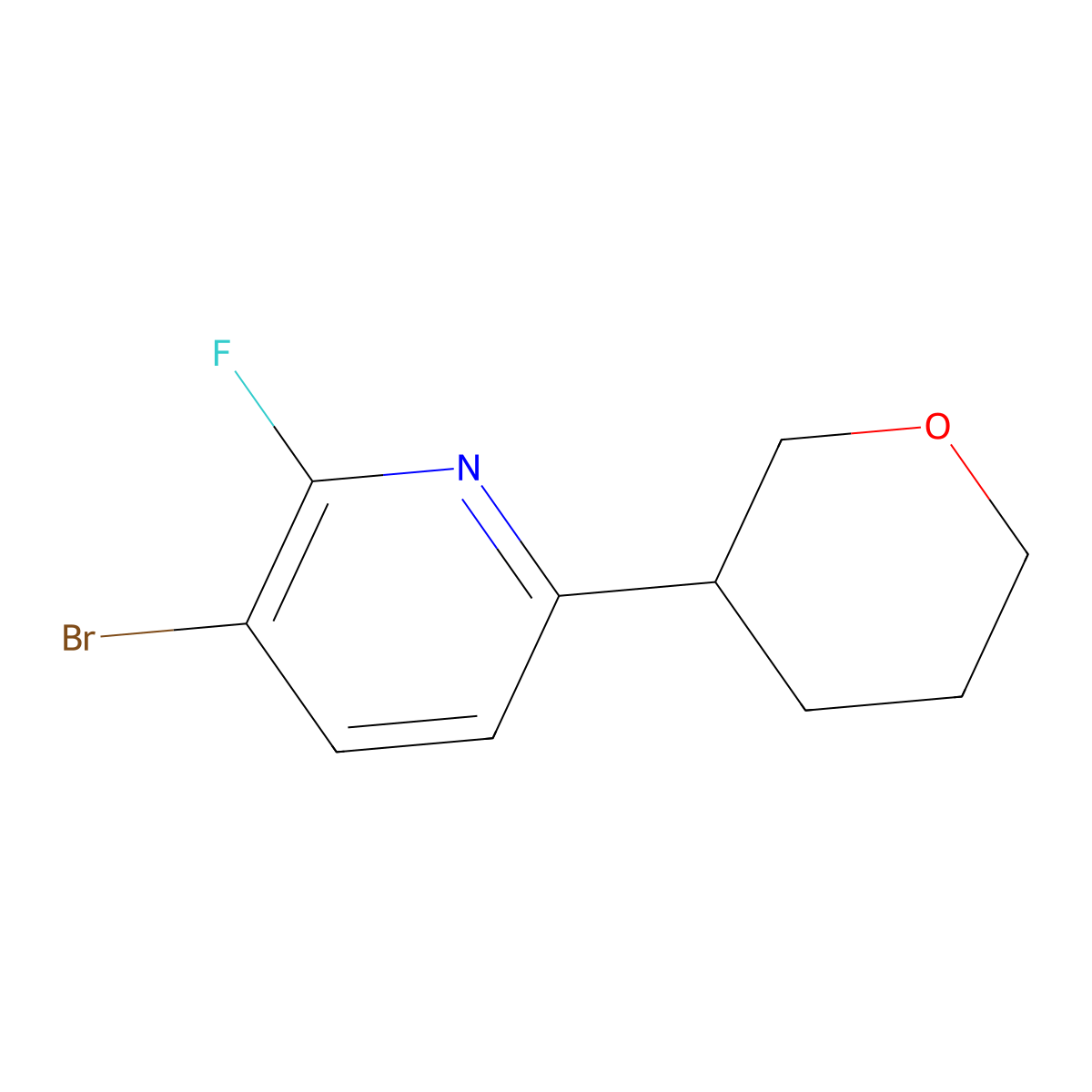 3-Bromo-2-fluoro-6-(oxan-3-yl)pyridine molecular structure, CAS 1622835-26-0