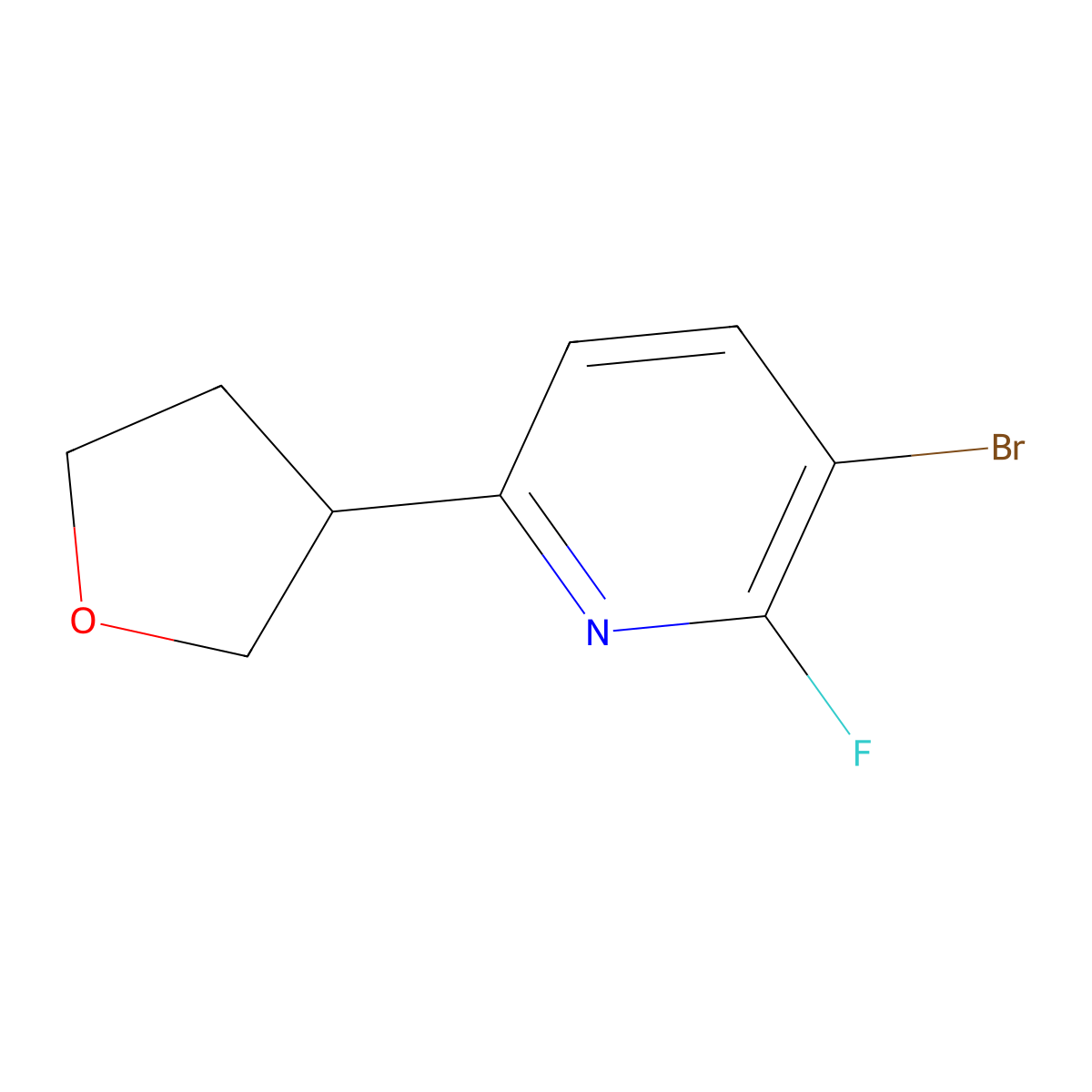 3-Bromo-2-fluoro-6-(oxolan-3-yl)pyridine molecular structure, CAS 1622835-29-3