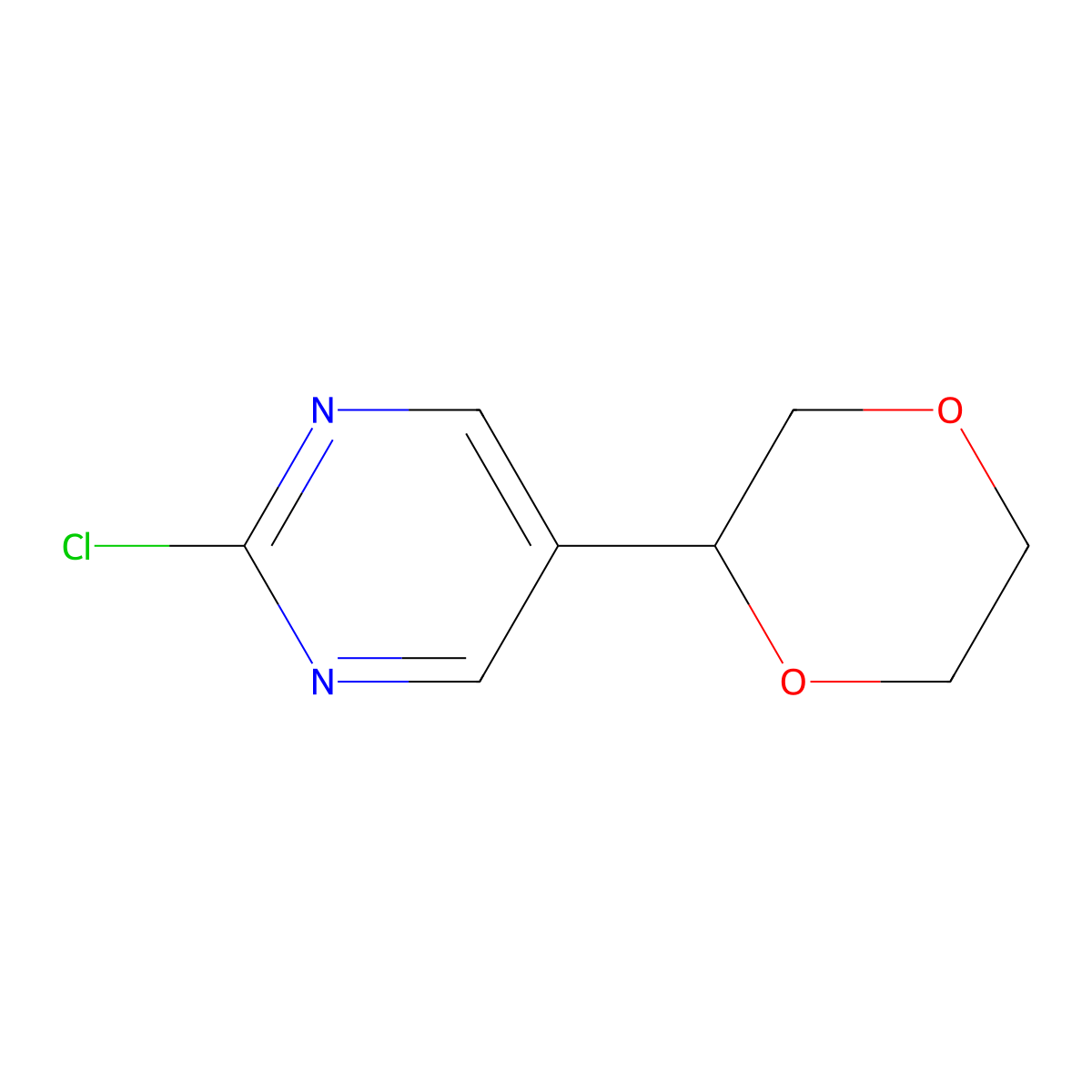 2-Chloro-5-(1,4-dioxan-2-yl)pyrimidine molecular structure, CAS 1622835-32-8