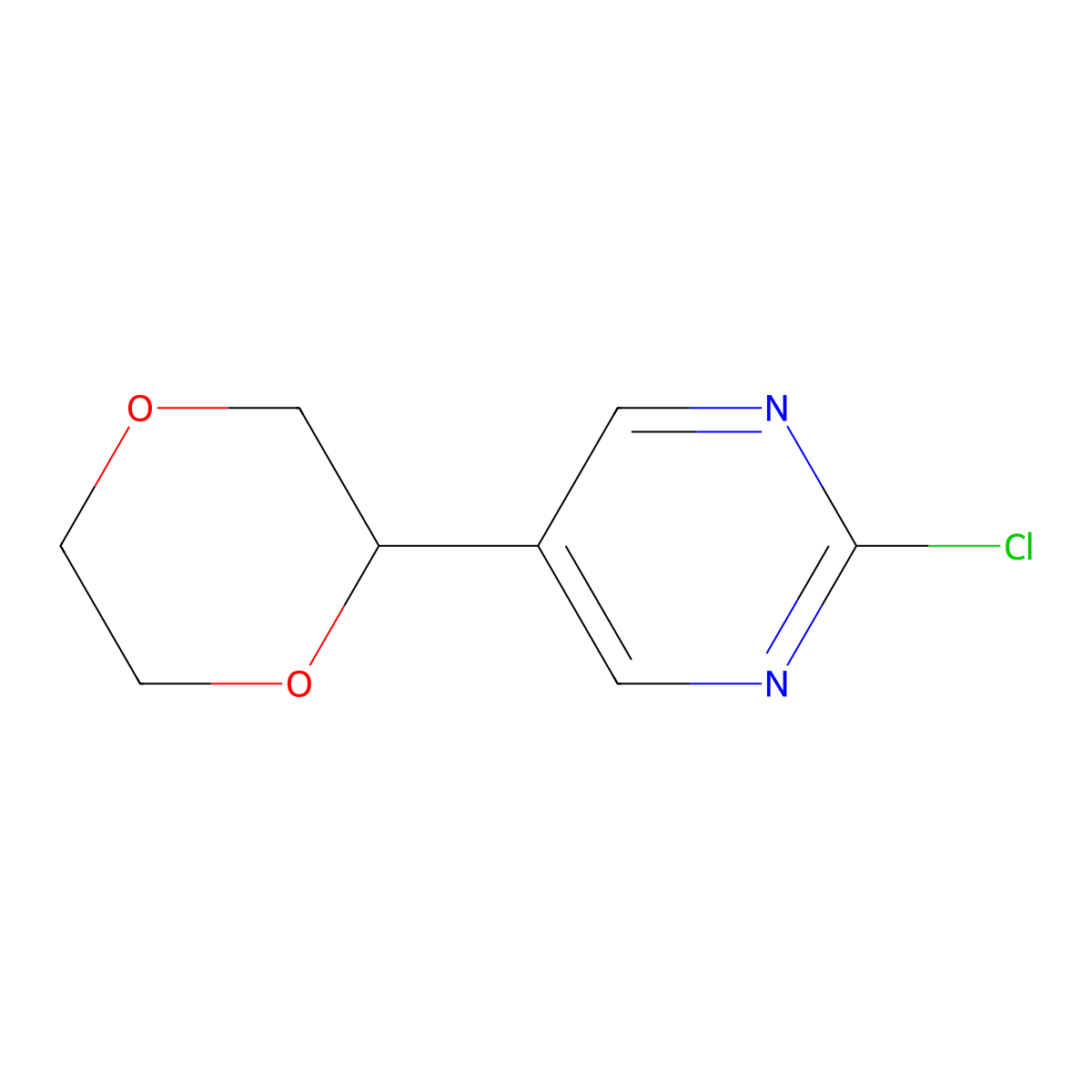 2-Chloro-5-(1,4-dioxan-2-yl)pyrimidine molecular structure, CAS 1622835-32-8