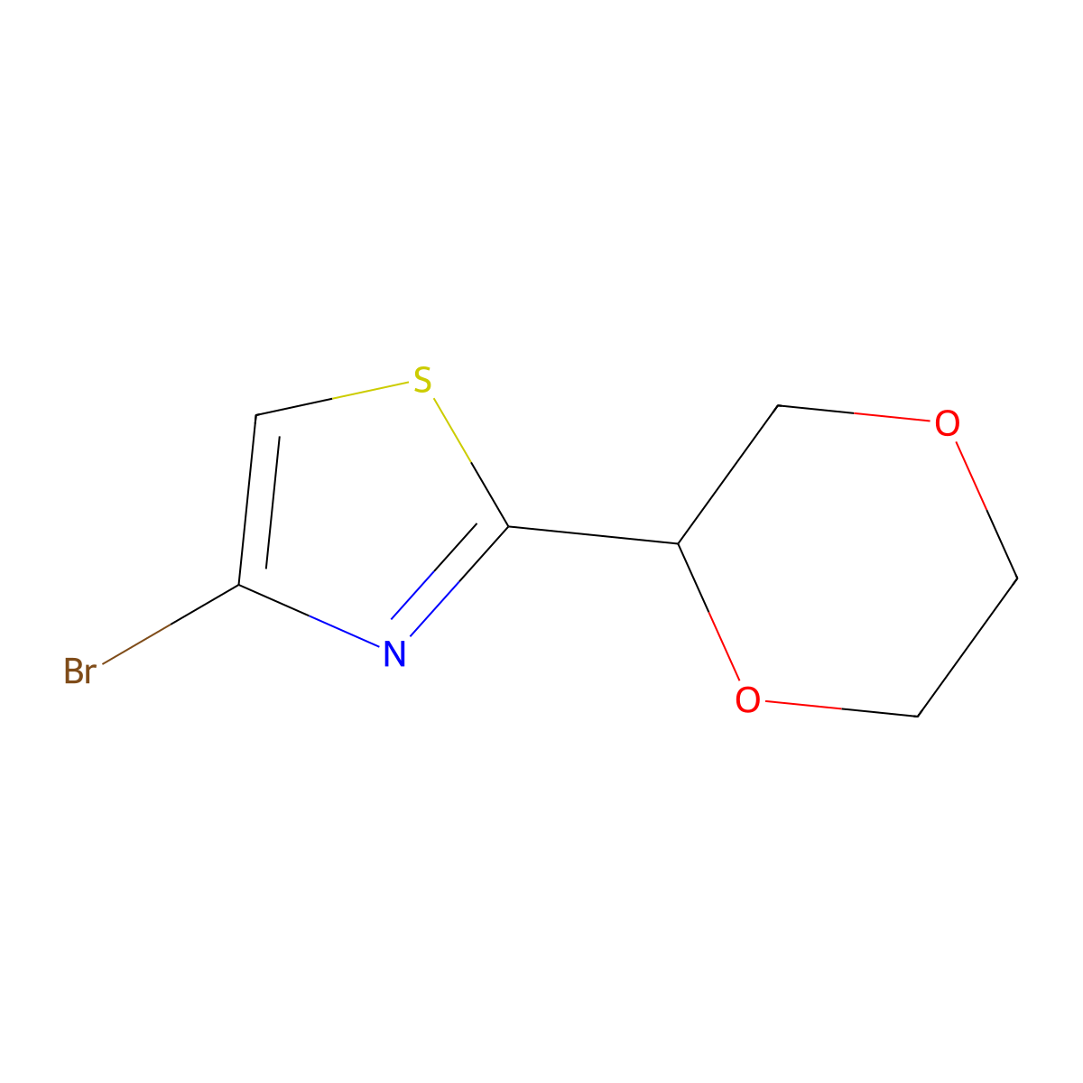4-Bromo-2-(1,4-dioxan-2-yl)thiazole molecular structure, CAS 1622835-34-0