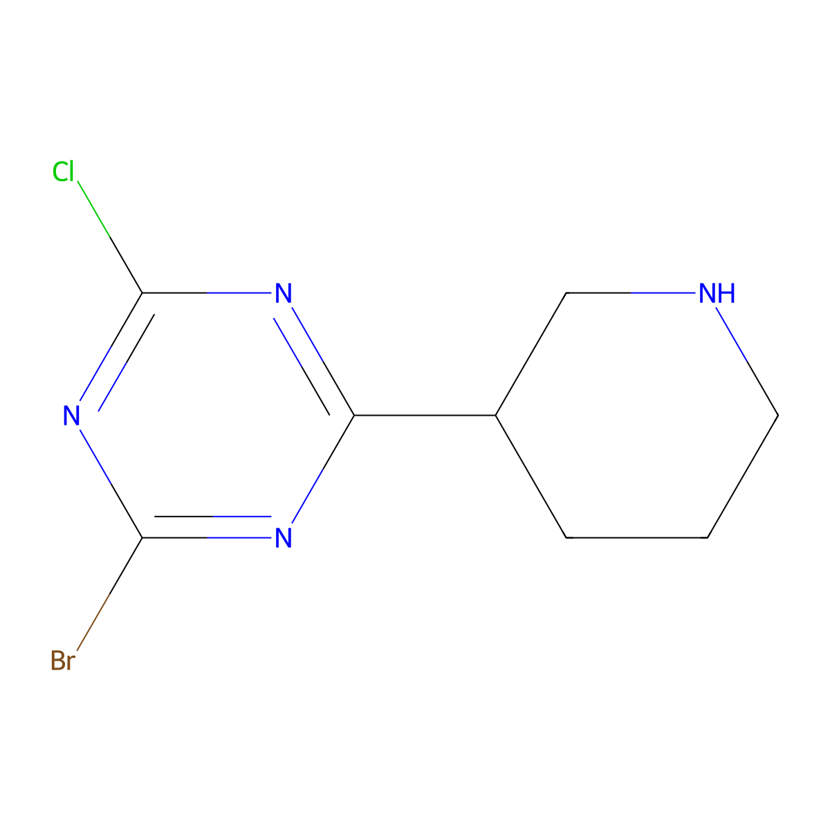 2-Chloro-4-bromo-6-(piperidin-3-yl)-1,3,5-triazine molecular structure, CAS 1622835-39-5