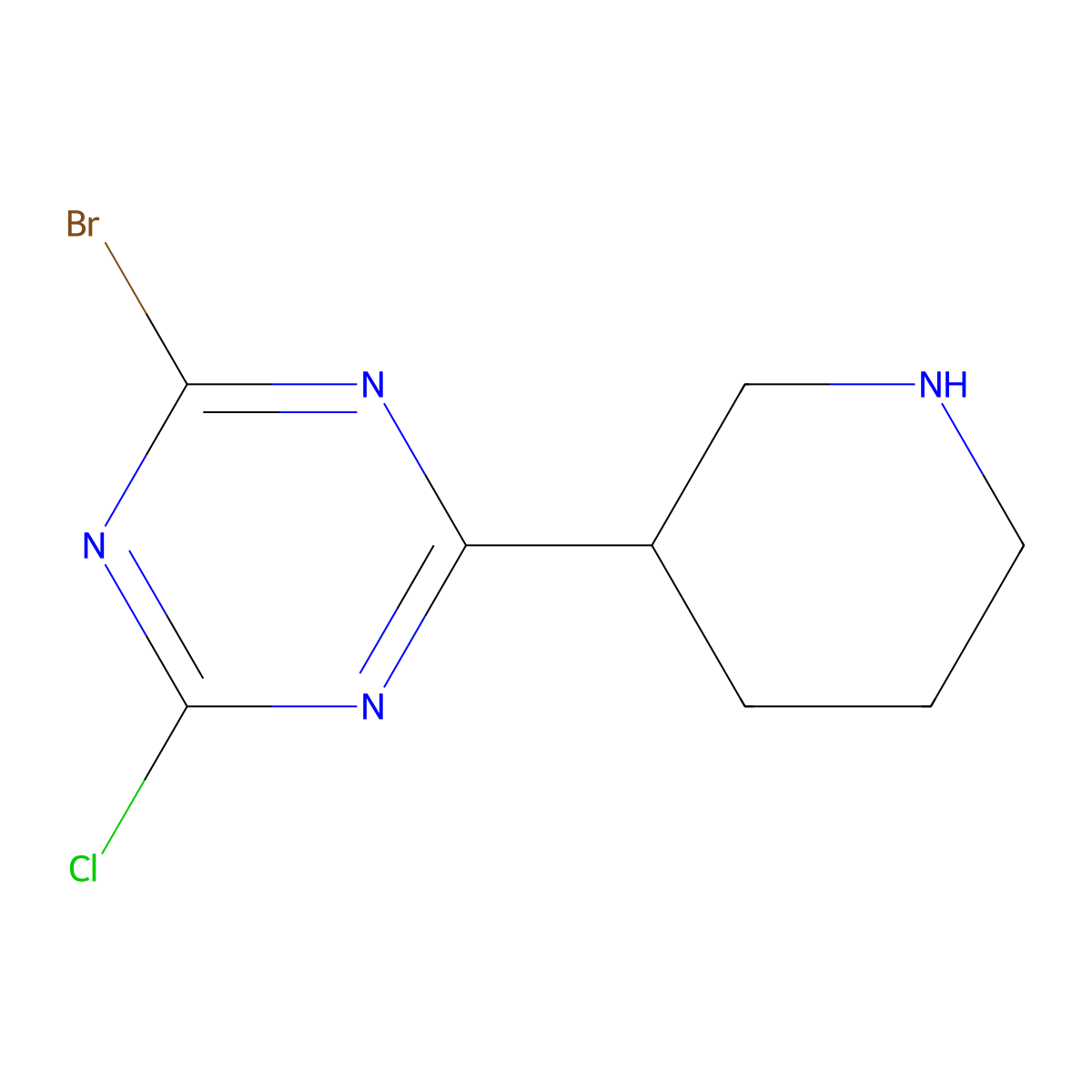 2-Chloro-4-bromo-6-(piperidin-3-yl)-1,3,5-triazine molecular structure, CAS 1622835-39-5
