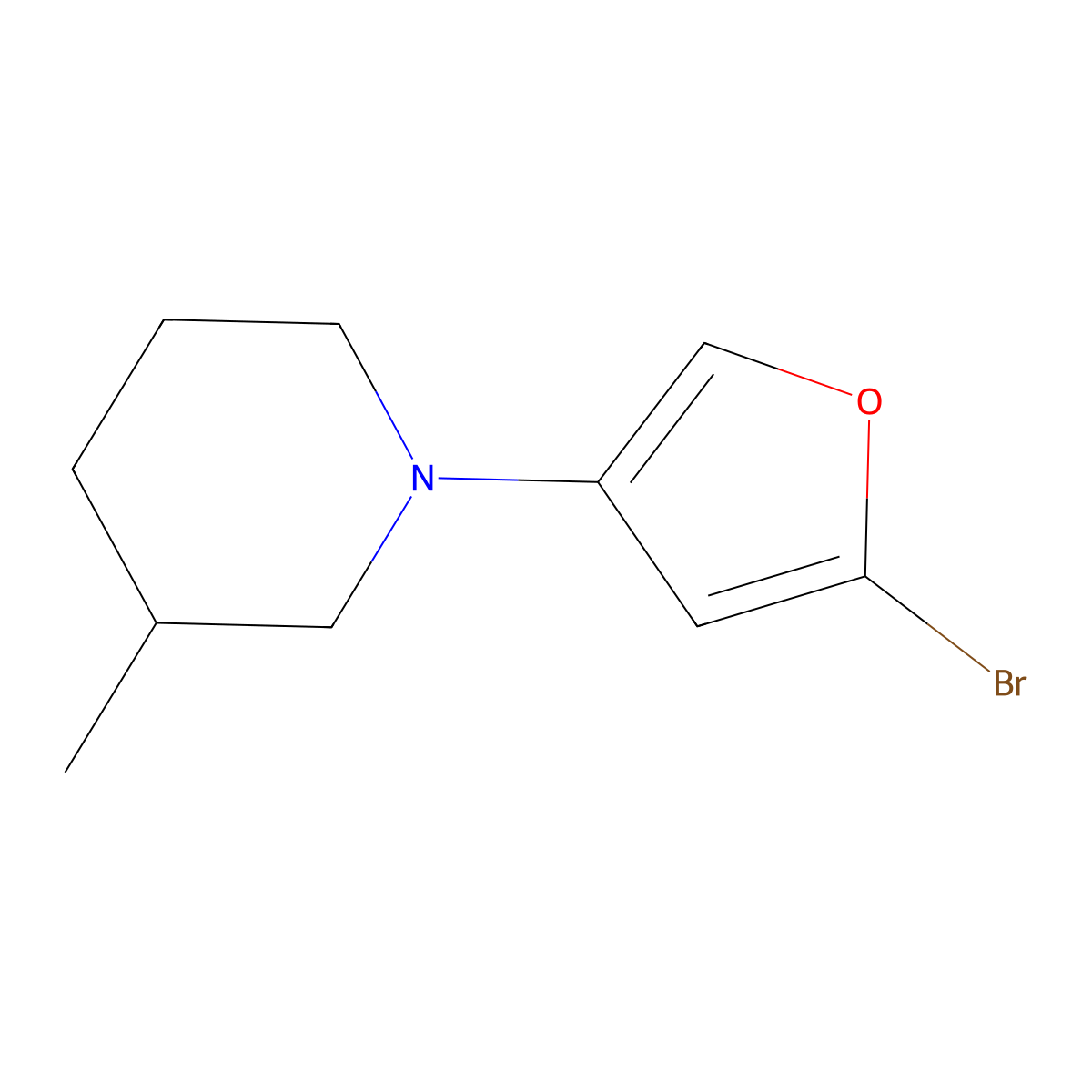 2-Bromo-4-(3-methylpiperidin-1-yl)furan molecular structure, CAS 1622835-47-5