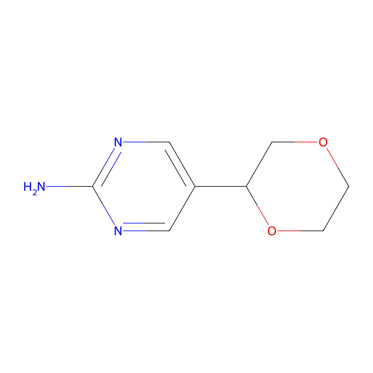 5-(1,4-Dioxan-2-yl)pyrimidin-2-amine molecular structure, CAS 1622835-68-0