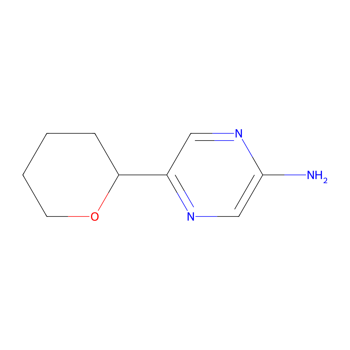 5-(tetrahydro-2H-pyran-2-yl)pyrazin-2-amine molecular structure, CAS 1622835-69-1