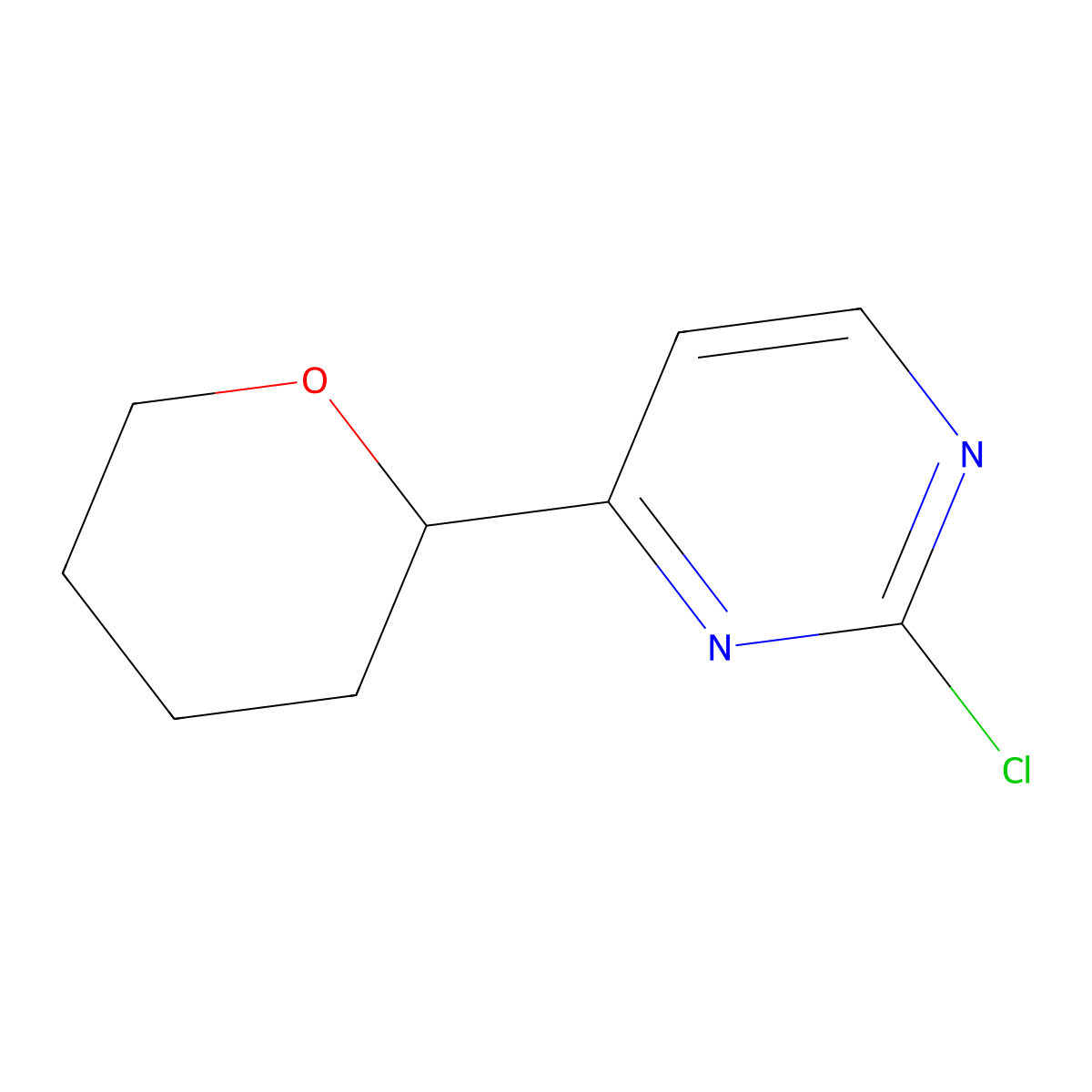 2-chloro-4-(tetrahydro-2H-pyran-2-yl)pyrimidine molecular structure, CAS 1622835-71-5