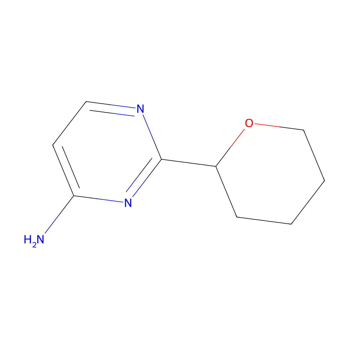 2-(tetrahydro-2H-pyran-2-yl)pyrimidin-4-amine molecular structure, CAS 1622835-90-8