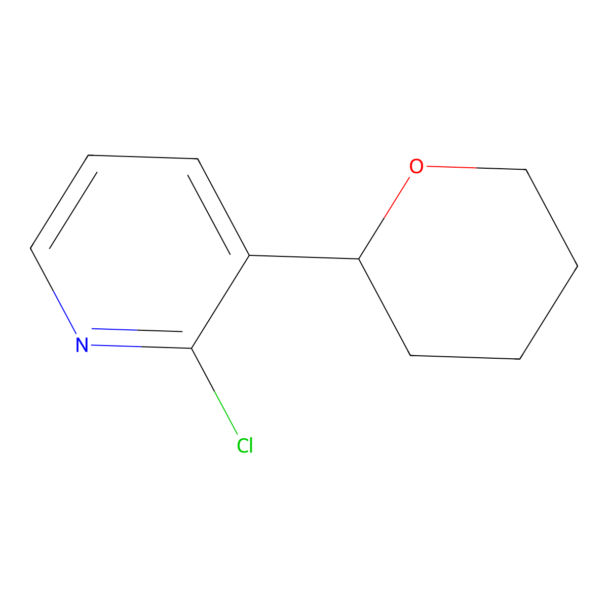 2-Chloro-3-(oxan-2-yl)pyridine molecular structure, CAS 1622836-00-3