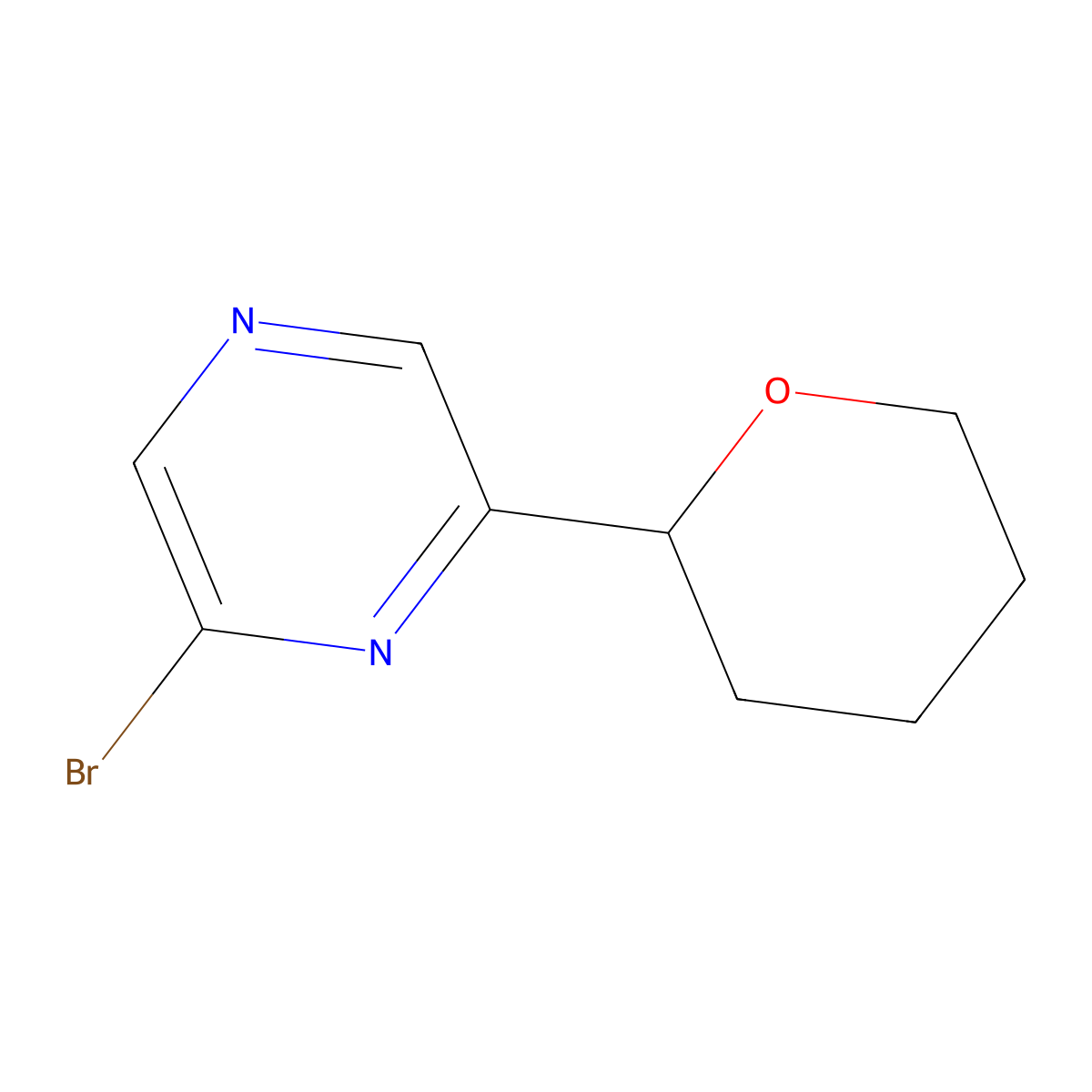 2-bromo-6-(tetrahydro-2H-pyran-2-yl)pyrazine molecular structure, CAS 1622836-10-5