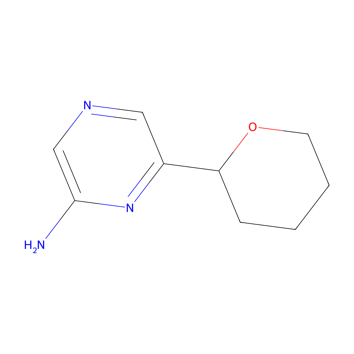 6-(tetrahydro-2H-pyran-2-yl)pyrazin-2-amine molecular structure, CAS 1622836-11-6