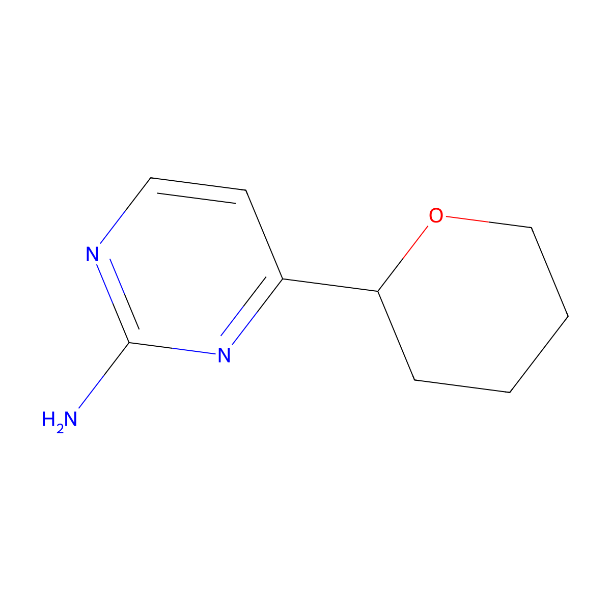 4-(tetrahydro-2H-pyran-2-yl)pyrimidin-2-amine molecular structure, CAS 1622836-19-4