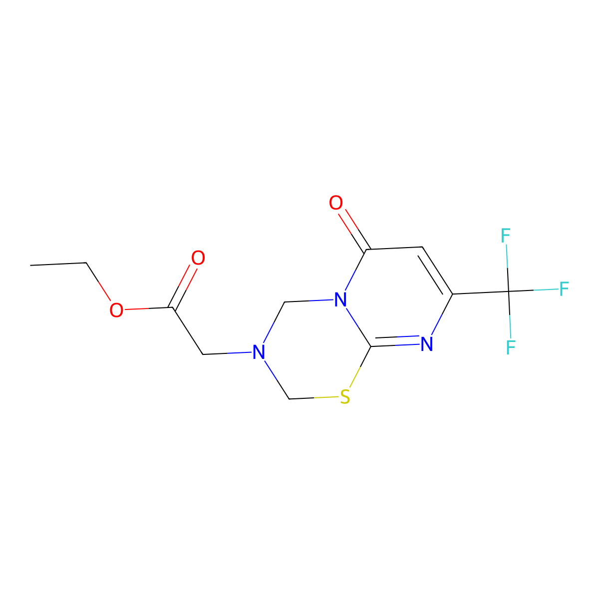 Ethyl 2-(6-oxo-8-(trifluoromethyl)pyrimido[2,1-b][1,3,5]thiadiazin-3(2H,4H,6H)-yl)acetate molecular structure, CAS 1622837-13-1
