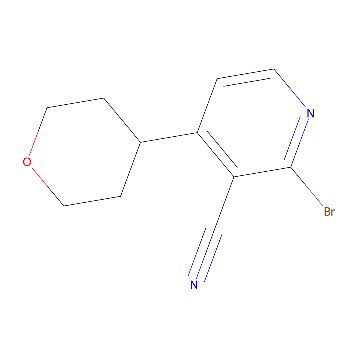 2-Bromo-3-cyano-4-(oxan-4-yl)pyridine molecular structure, CAS 1622839-30-8