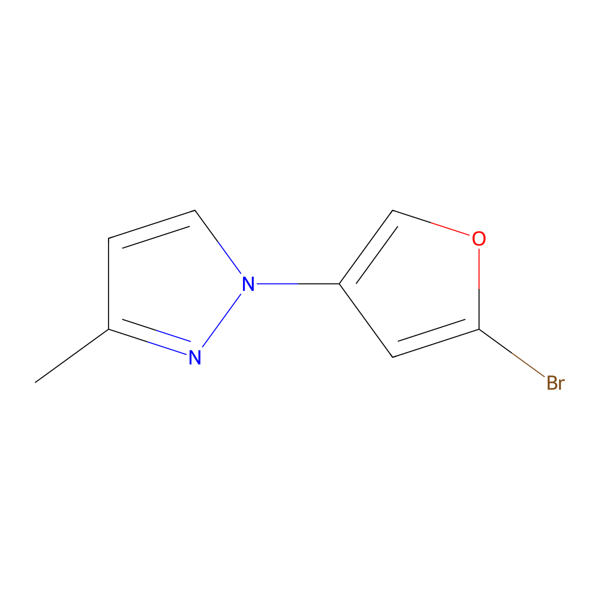 2-Bromo-4-(3-methyl-1H-pyrazol-1-yl)furan molecular structure, CAS 1622839-55-7