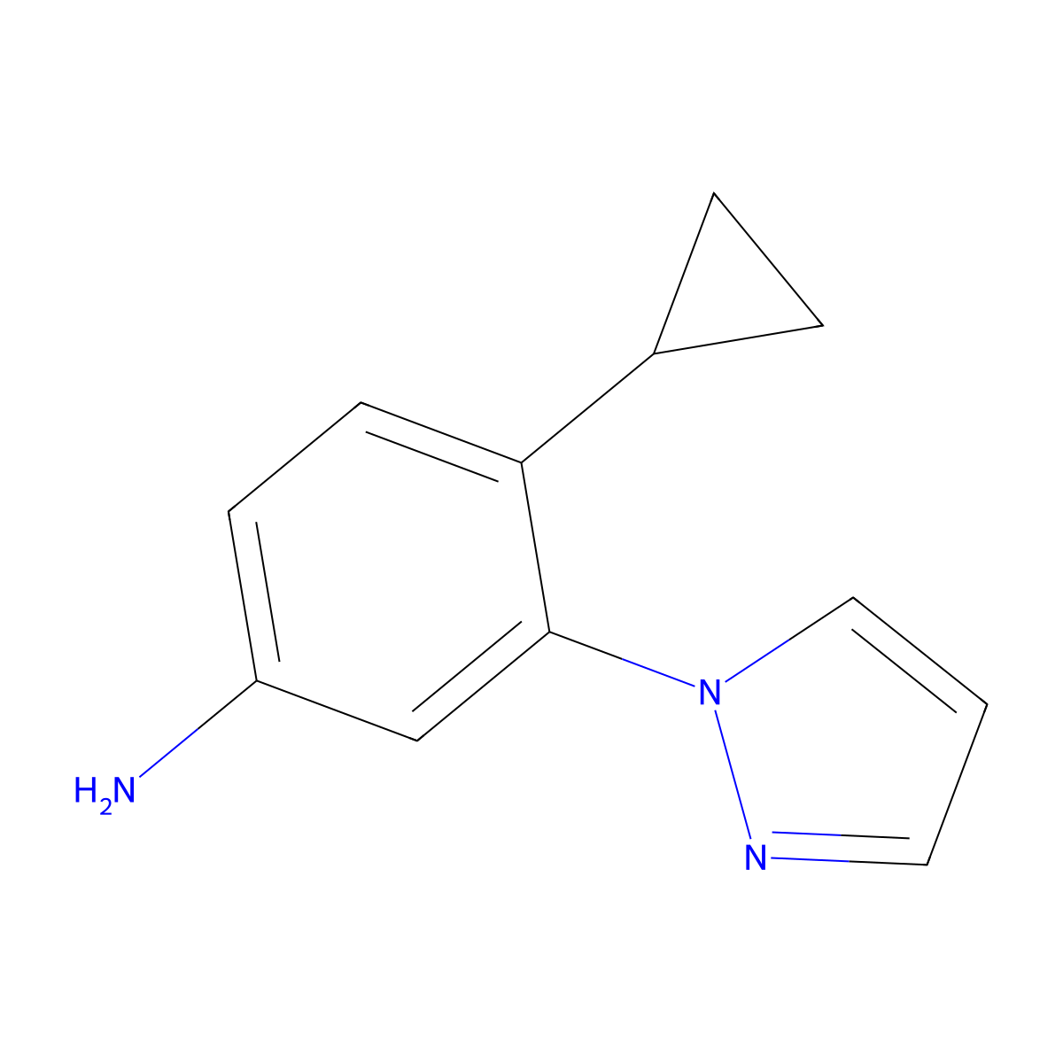 4-Cyclopropyl-3-(1H-pyrazol-1-yl)aniline molecular structure, CAS 1622839-88-6