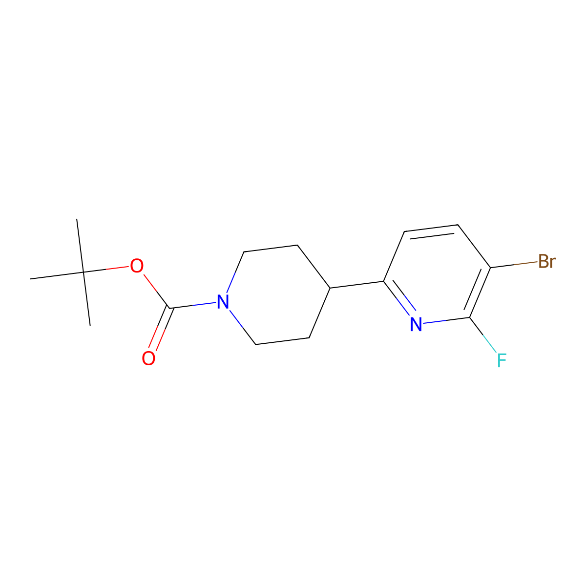 Tert-butyl 4-(5-bromo-6-fluoropyridin-2-yl)piperidine-1-carboxylate molecular structure, CAS 1622840-00-9