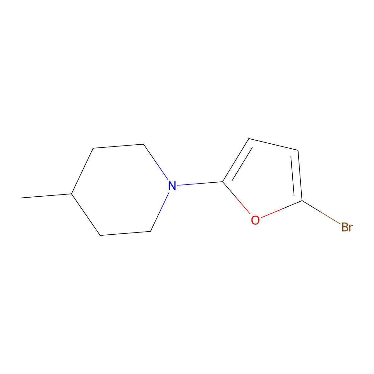 2-Bromo-5-(4-methylpiperidin-1-yl)furan molecular structure, CAS 1622840-77-0