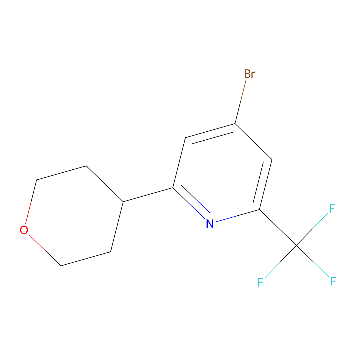 4-Bromo-2-trifluoromethyl-6-(oxan-4-yl)pyridine molecular structure, CAS 1622840-88-3