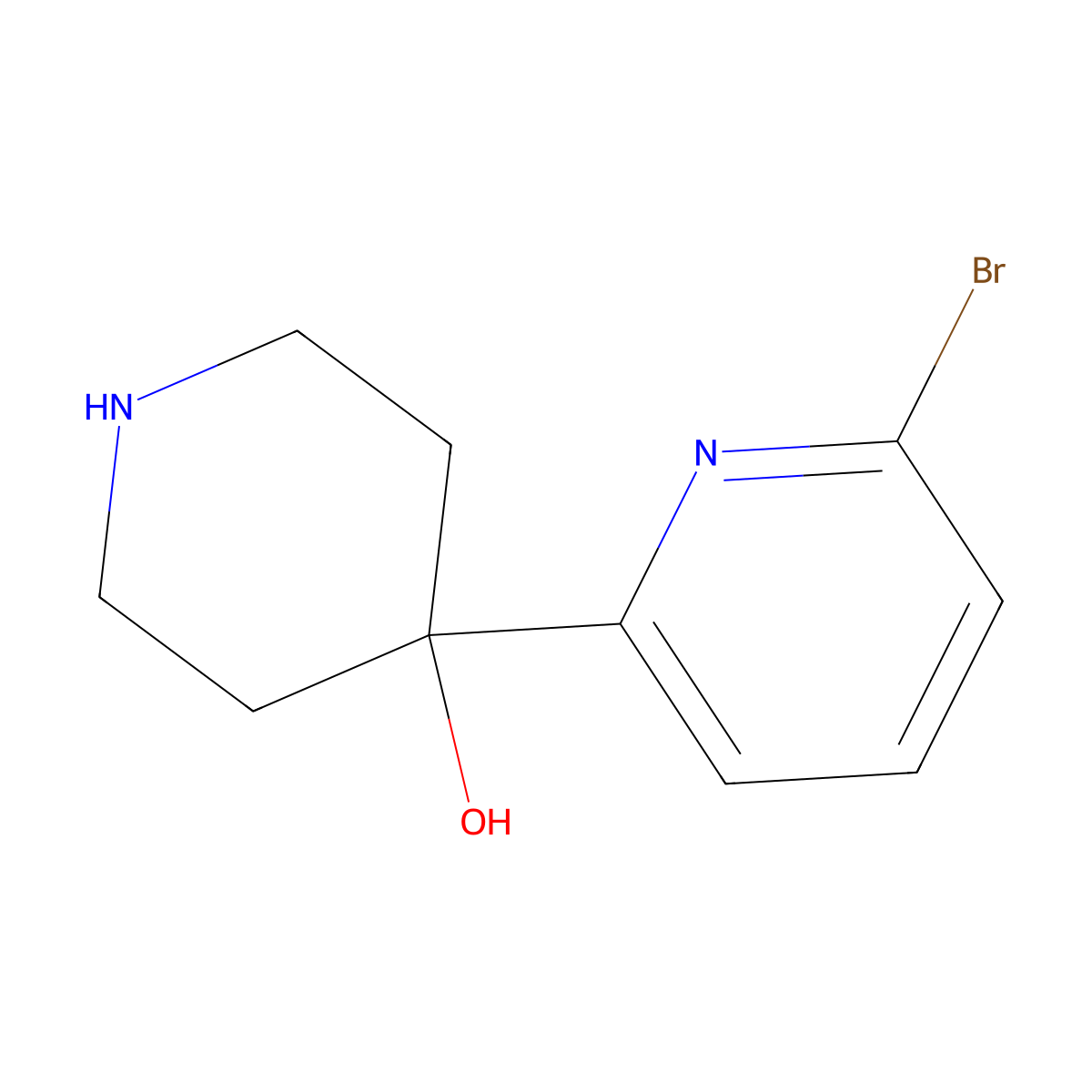 4-(6-Bromo-2-pyridinyl)-4-piperidinol molecular structure, CAS 1622841-03-5