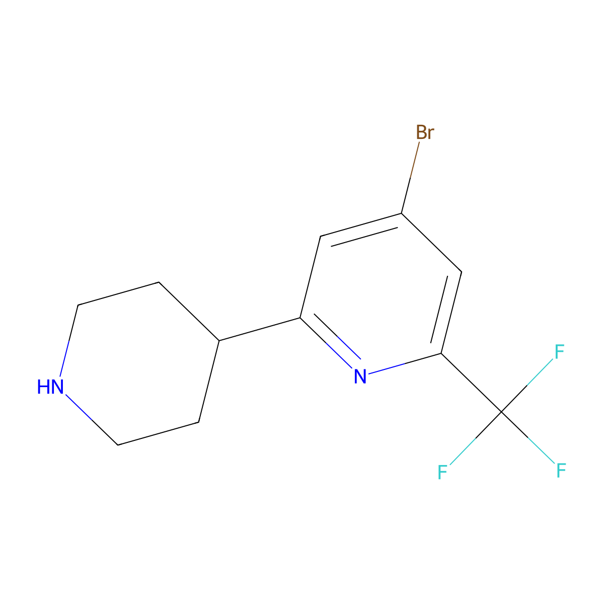 4-Bromo-2-trifluoromethyl-6-(piperidin-4-yl)pyridine molecular structure, CAS 1622841-04-6