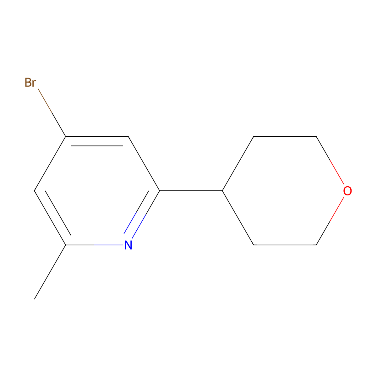 4-Bromo-2-methyl-6-(oxan-4-yl)pyridine molecular structure, CAS 1622842-66-3