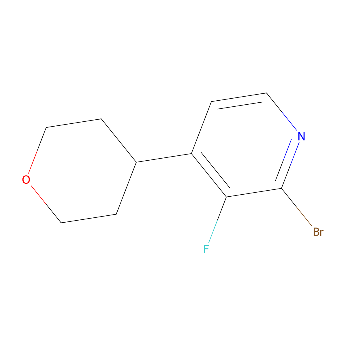 2-Bromo-3-fluoro-4-(oxan-4-yl)pyridine molecular structure, CAS 1622842-79-8