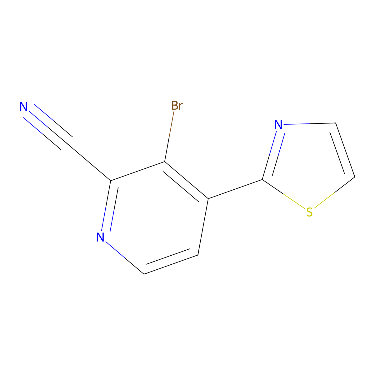 3-Bromo-4-(thiazol-2-yl)-2-pyridinecarbonitrile molecular structure, CAS 1622843-11-1