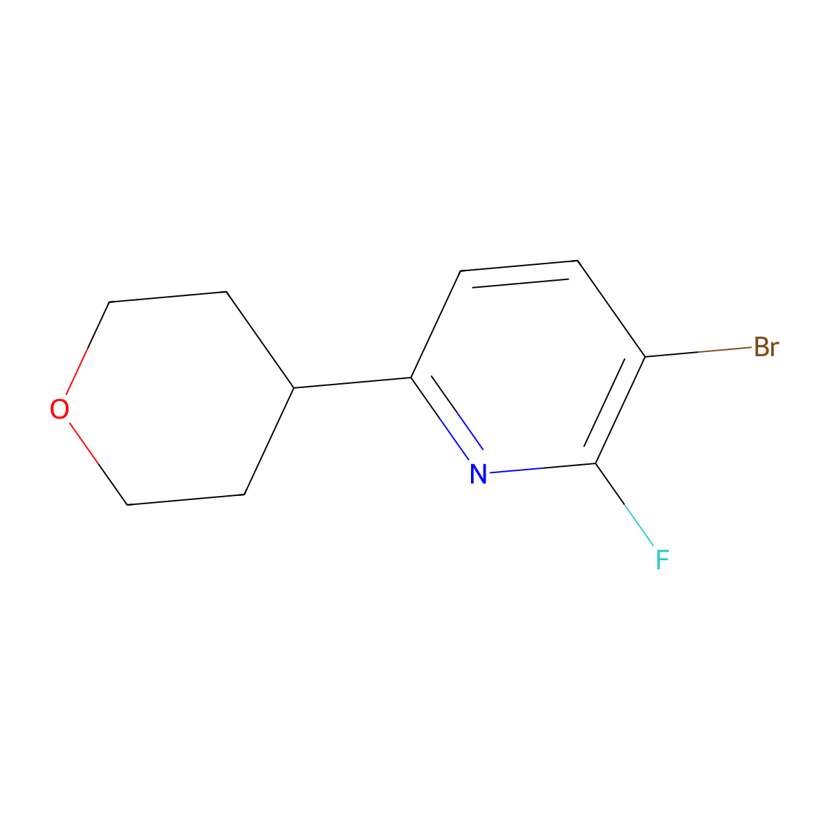 3-Bromo-2-fluoro-6-(oxan-4-yl)pyridine molecular structure, CAS 1622843-18-8