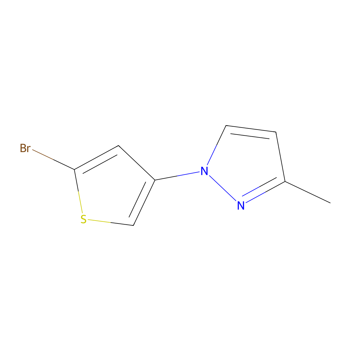 2-Bromo-4-(3-methyl-1H-pyrazol-1-yl)thiophene molecular structure, CAS 1622843-24-6