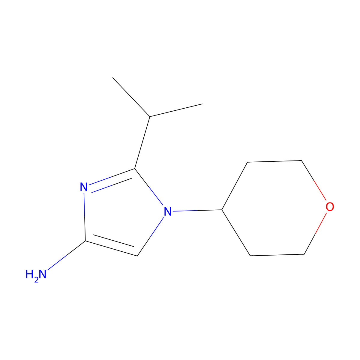1-(Oxan-4-yl)-2-(1-methylethyl)-1H-imidazol-4-amine molecular structure, CAS 1622843-71-3