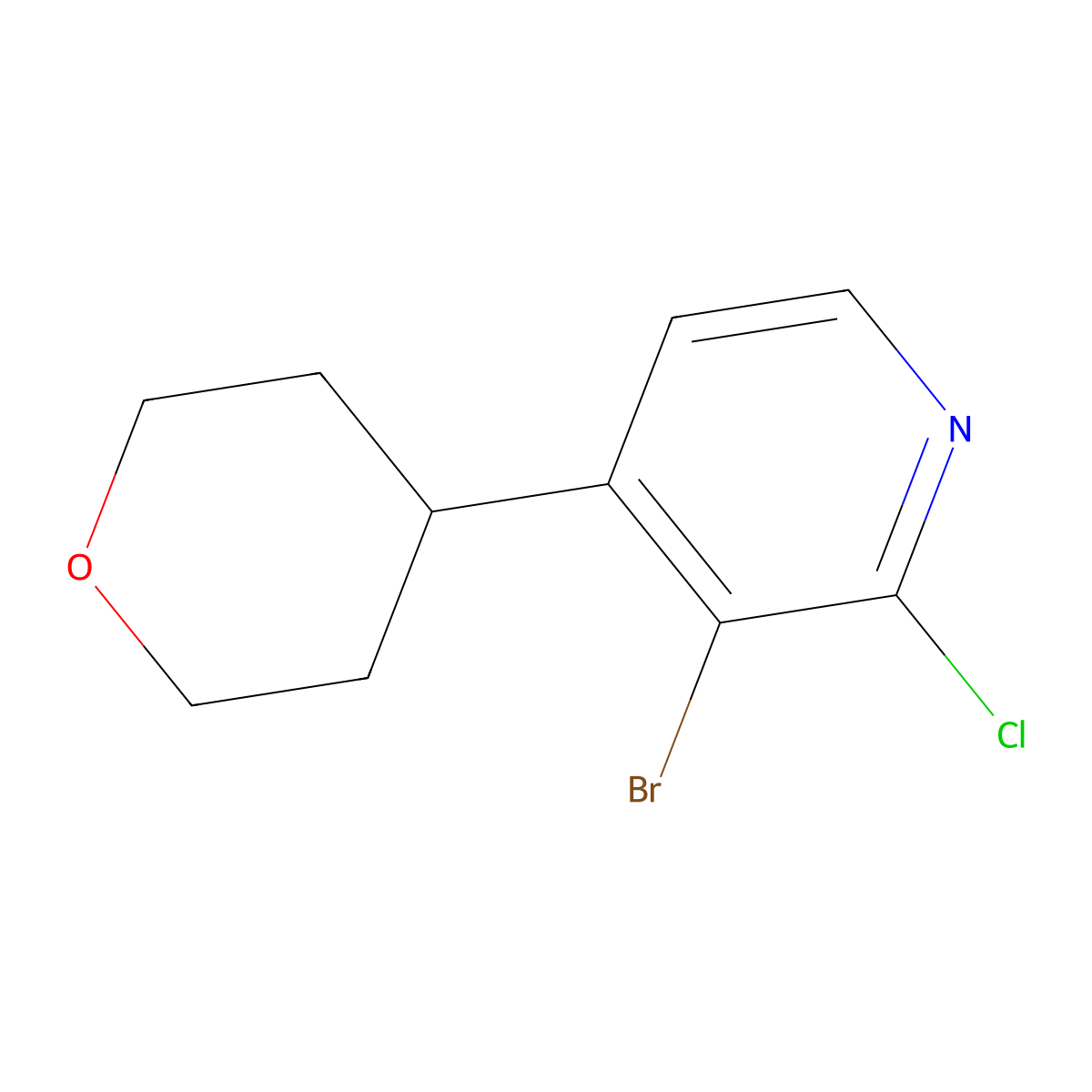 3-Bromo-2-chloro-4-(oxan-4-yl)pyridine molecular structure, CAS 1622843-96-2