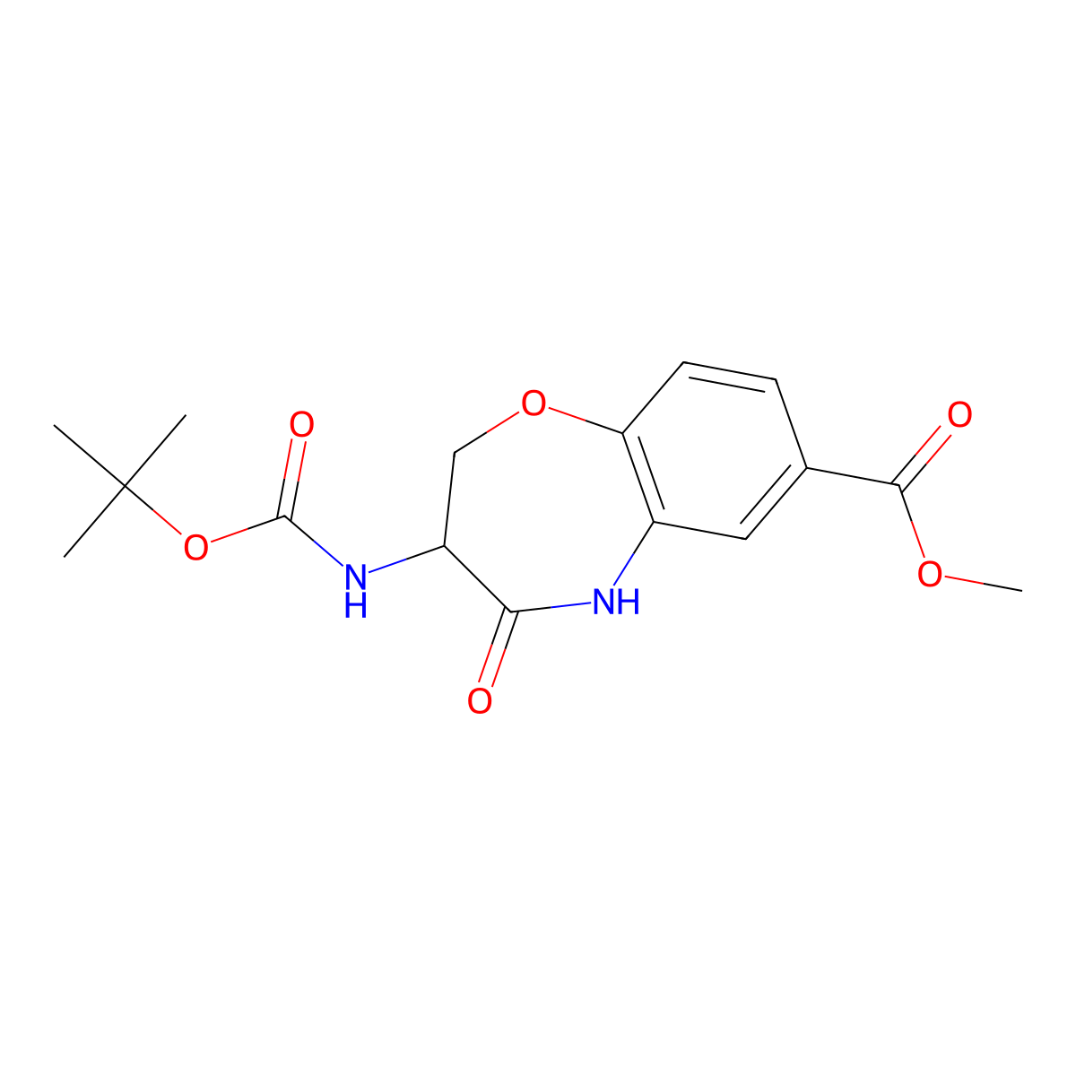 (S)-Methyl 3-((tert-butoxycarbonyl)amino)-4-oxo-2,3,4,5-tetrahydrobenzo[b][1,4]oxazepine-7-carboxylate molecular structure, CAS 1622852-83-8