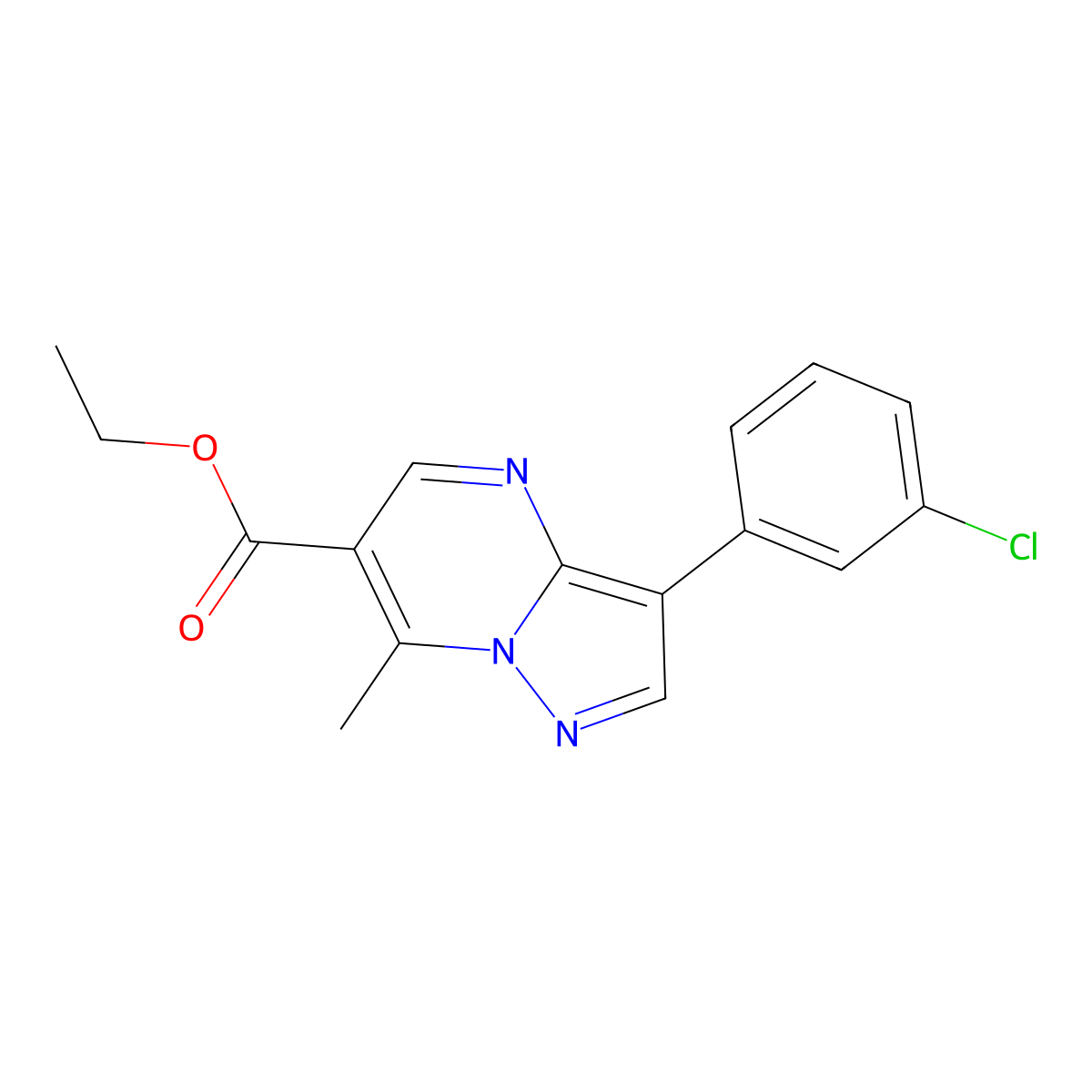 Ethyl 3-(3-chlorophenyl)-7-methylpyrazolo[1,5-a]pyrimidine-6-carboxylate molecular structure, CAS 162287-00-5