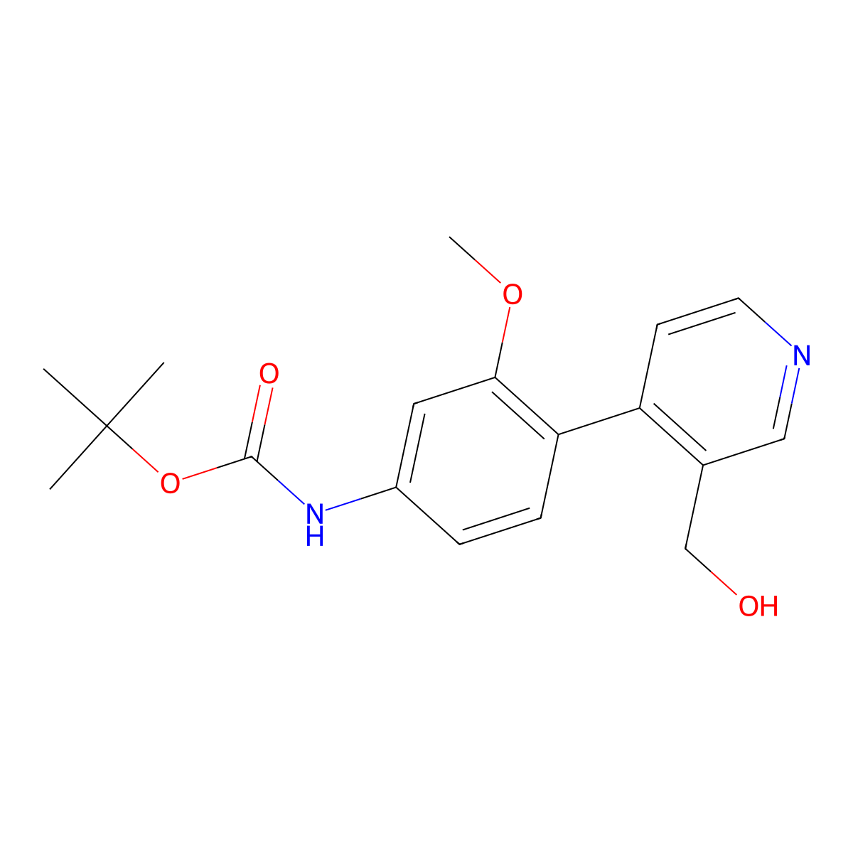 Tert-butyl (4-(3-(hydroxymethyl)pyridin-4-yl)-3-methoxyphenyl)carbamate molecular structure, CAS 1622889-96-6