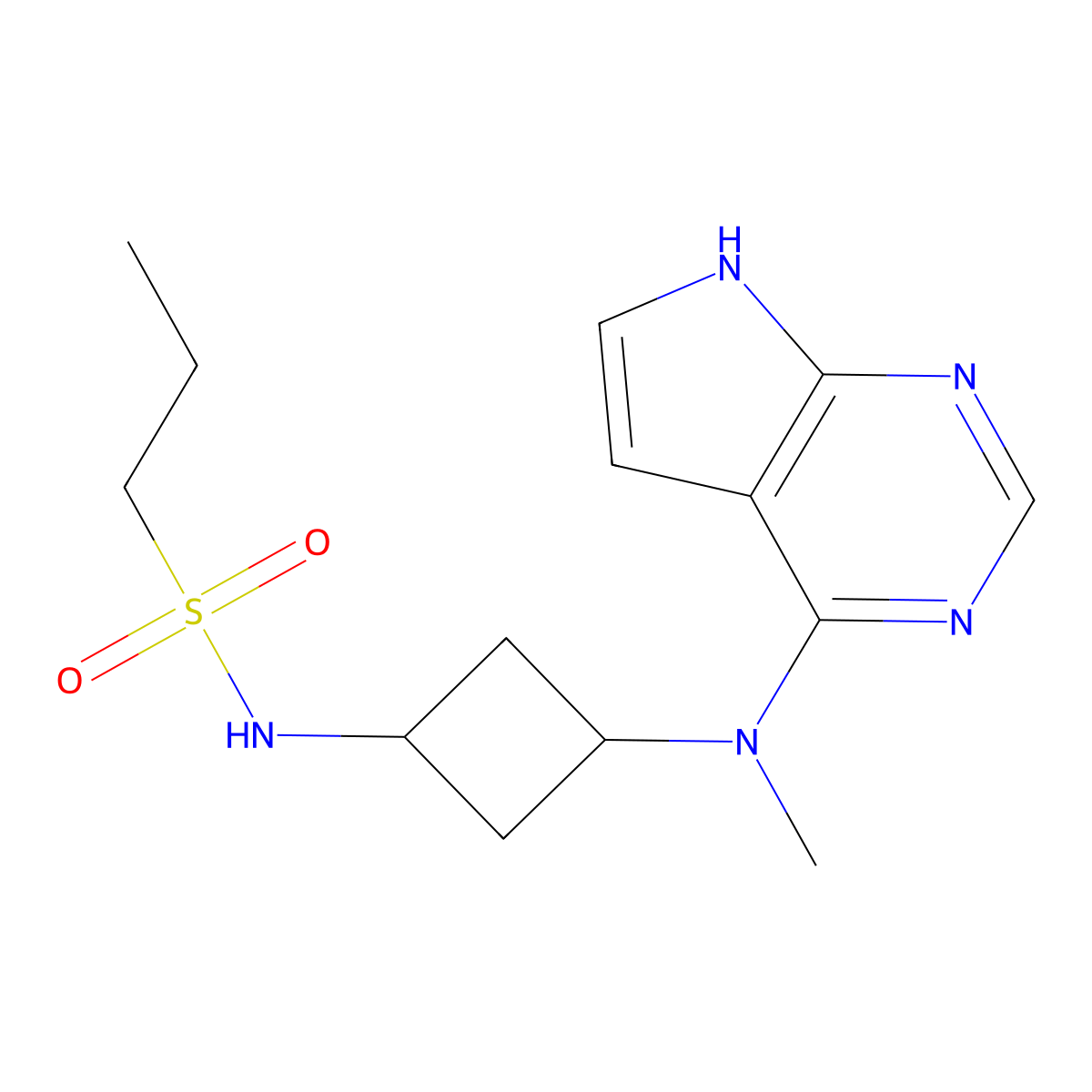 N-(cis-3-(Methyl(7H-pyrrolo(2,3-d)pyrimidin-4-yl)amino)cyclobutyl)-1-propanesulfonamide molecular structure, CAS 1622902-68-4