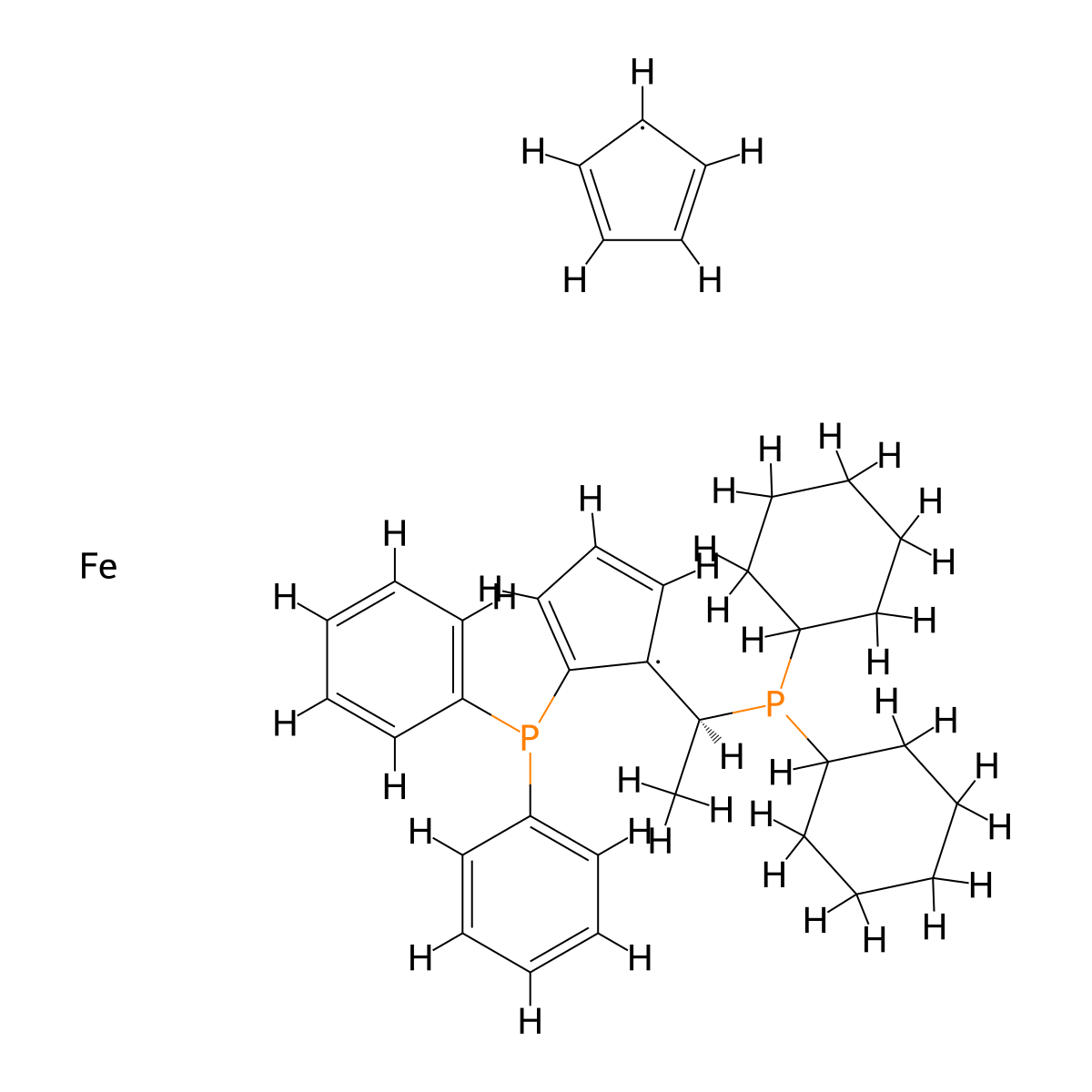 (2Rp)-1-[(1S)-1-(Dicyclohexylphosphino)ethyl]-2-(diphenylphosphino)ferrocene , (S,Rp)-Josiphos molecular structure, CAS 162291-02-3
