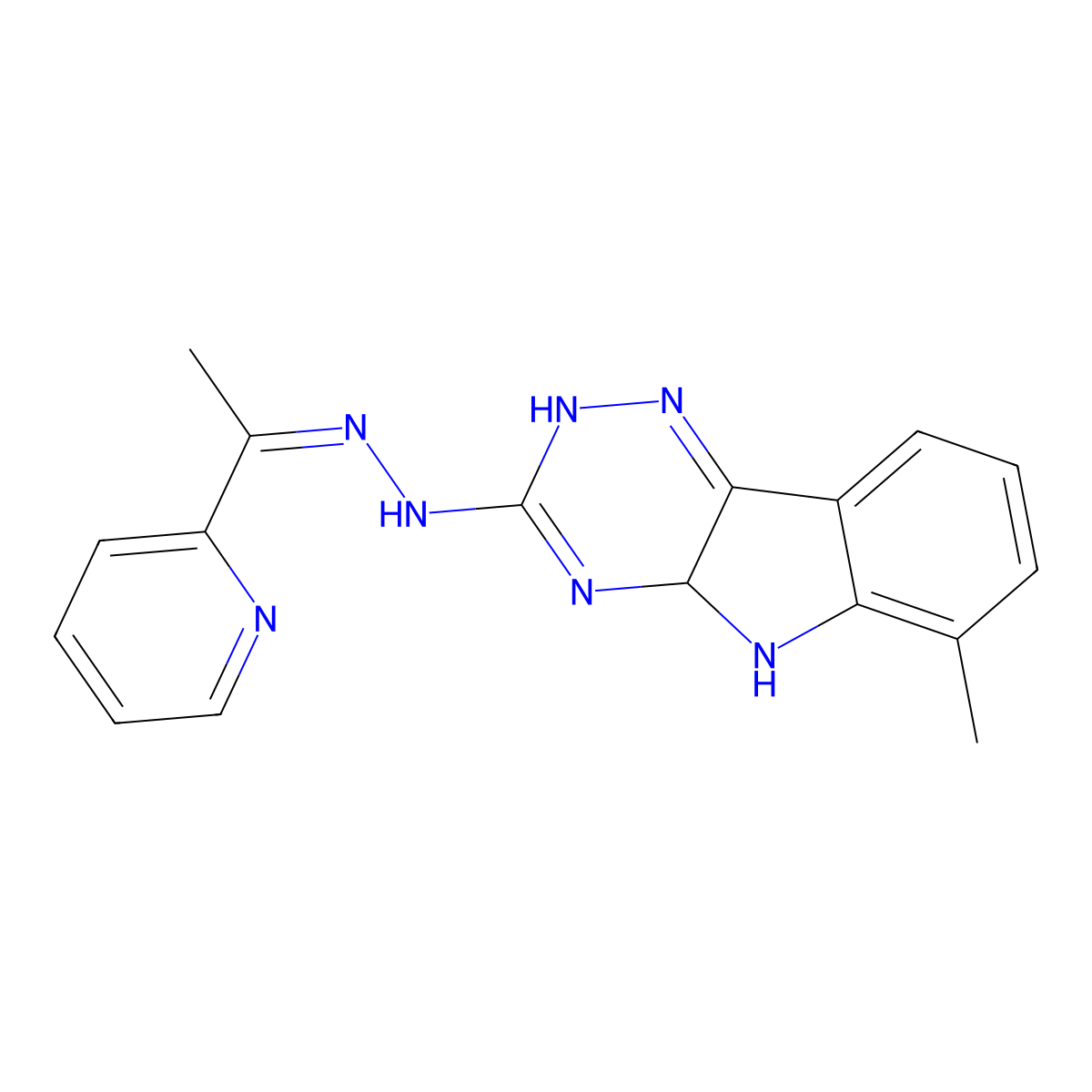 6-methyl-N-(1-pyridin-2-ylethylideneamino)-4a,5-dihydro-2H-[1,2,4]triazino[5,6-b]indol-3-amine molecular structure, CAS 1622945-04-3