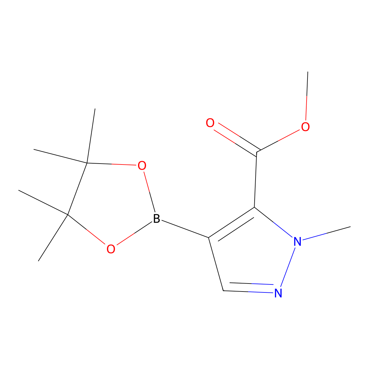 methyl 1-methyl-4-(4,4,5,5-tetramethyl-1,3,2-dioxaborolan-2-yl)-1H-pyrazole-5-carboxylate molecular structure, CAS 1622992-89-5