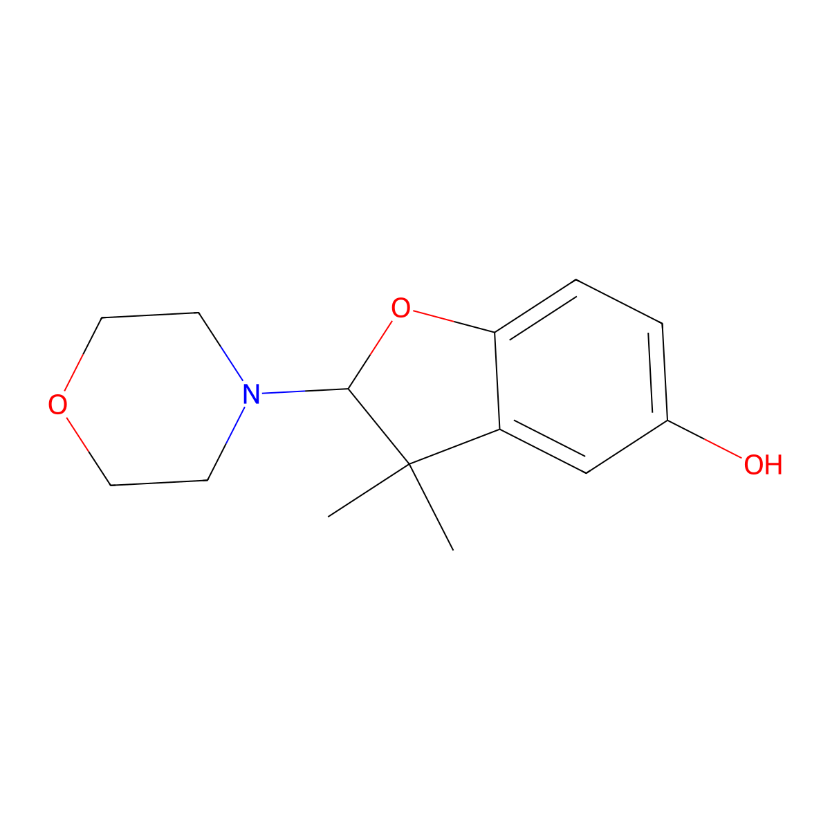 5-Benzofuranol, 2,3-dihydro-3,3-dimethyl-2-(4-morpholinyl)- molecular structure, CAS 1623-76-3