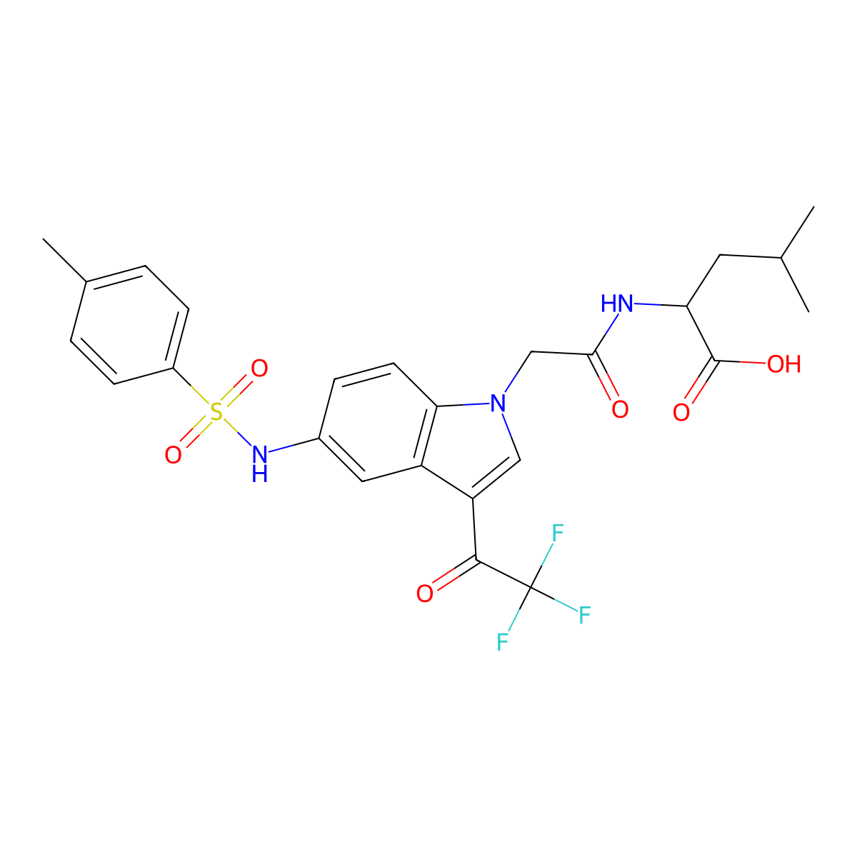 (2-(5-((4-Methylphenyl)sulfonamido)-3-(2,2,2-trifluoroacetyl)-1H-indol-1-yl)acetyl)-L-leucine molecular structure, CAS 1623002-61-8