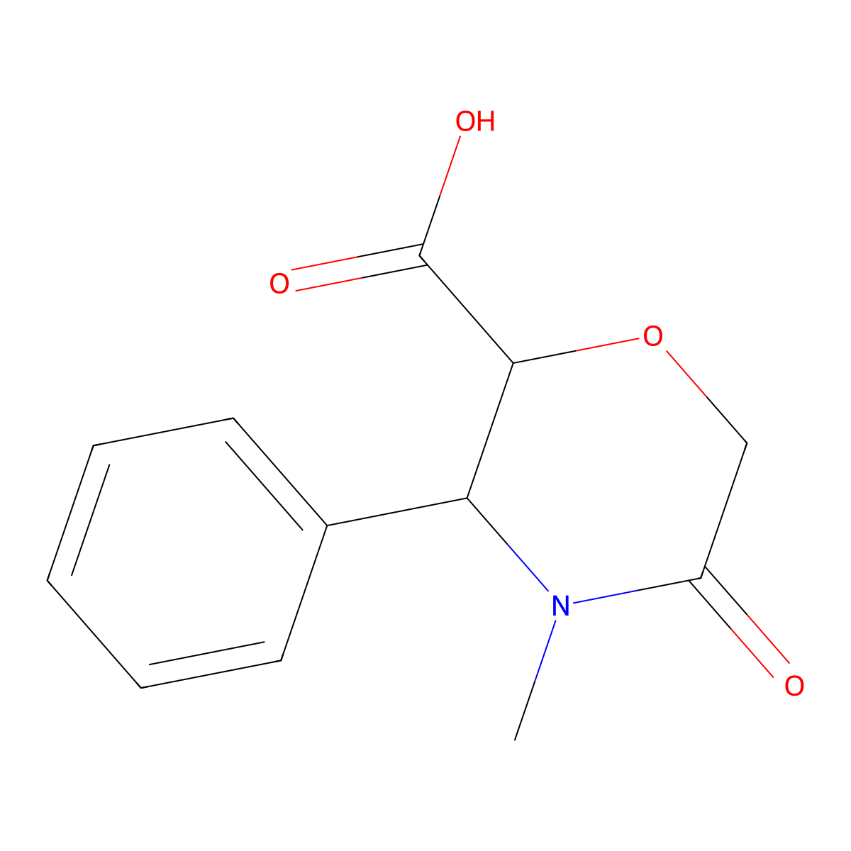 (2S,3R)-4-methyl-5-oxo-3-phenylmorpholine-2-carboxylic acid molecular structure, CAS 1623078-94-3