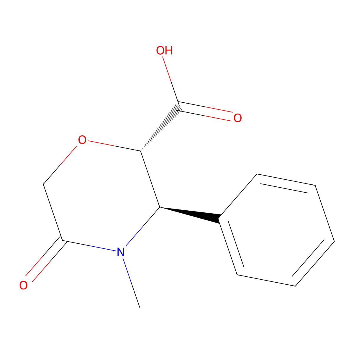 (2S,3R)-4-methyl-5-oxo-3-phenylmorpholine-2-carboxylic acid molecular structure, CAS 1623078-94-3