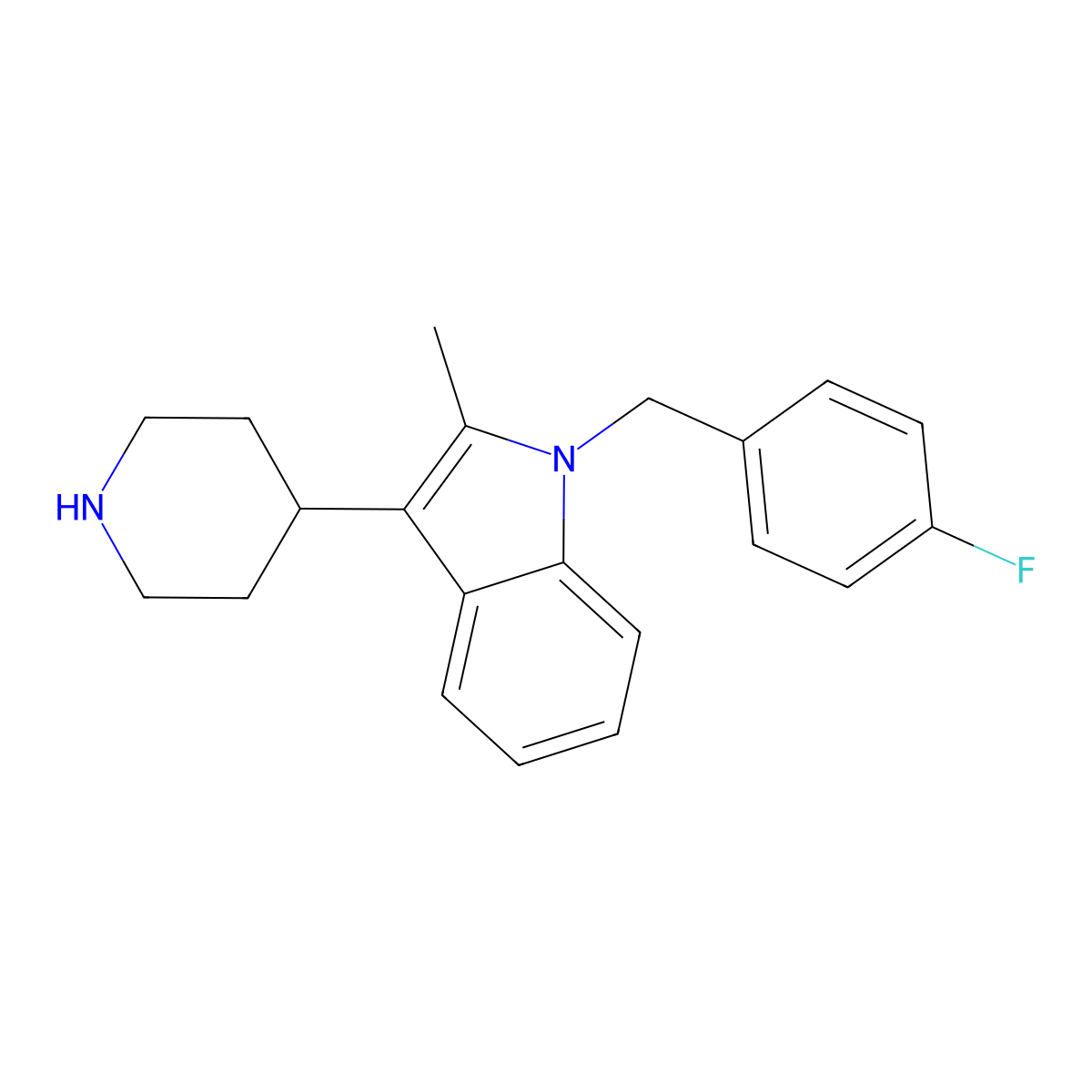 1-(4-fluorobenzyl)-2-methyl-3-piperidin-4-yl-1H-indole molecular structure, CAS 1623079-19-5