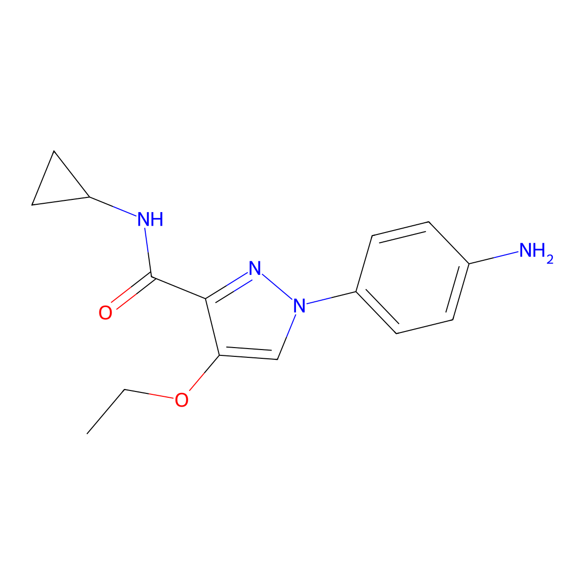 1-(4-aminophenyl)-N-cyclopropyl-4-ethoxy-1H-pyrazole-3-carboxamide molecular structure, CAS 1623079-34-4