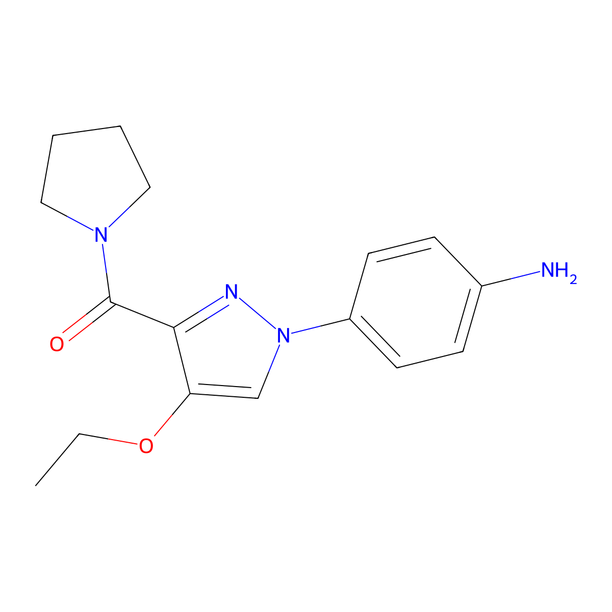 4-[4-ethoxy-3-(pyrrolidin-1-ylcarbonyl)-1H-pyrazol-1-yl]aniline molecular structure, CAS 1623083-62-4