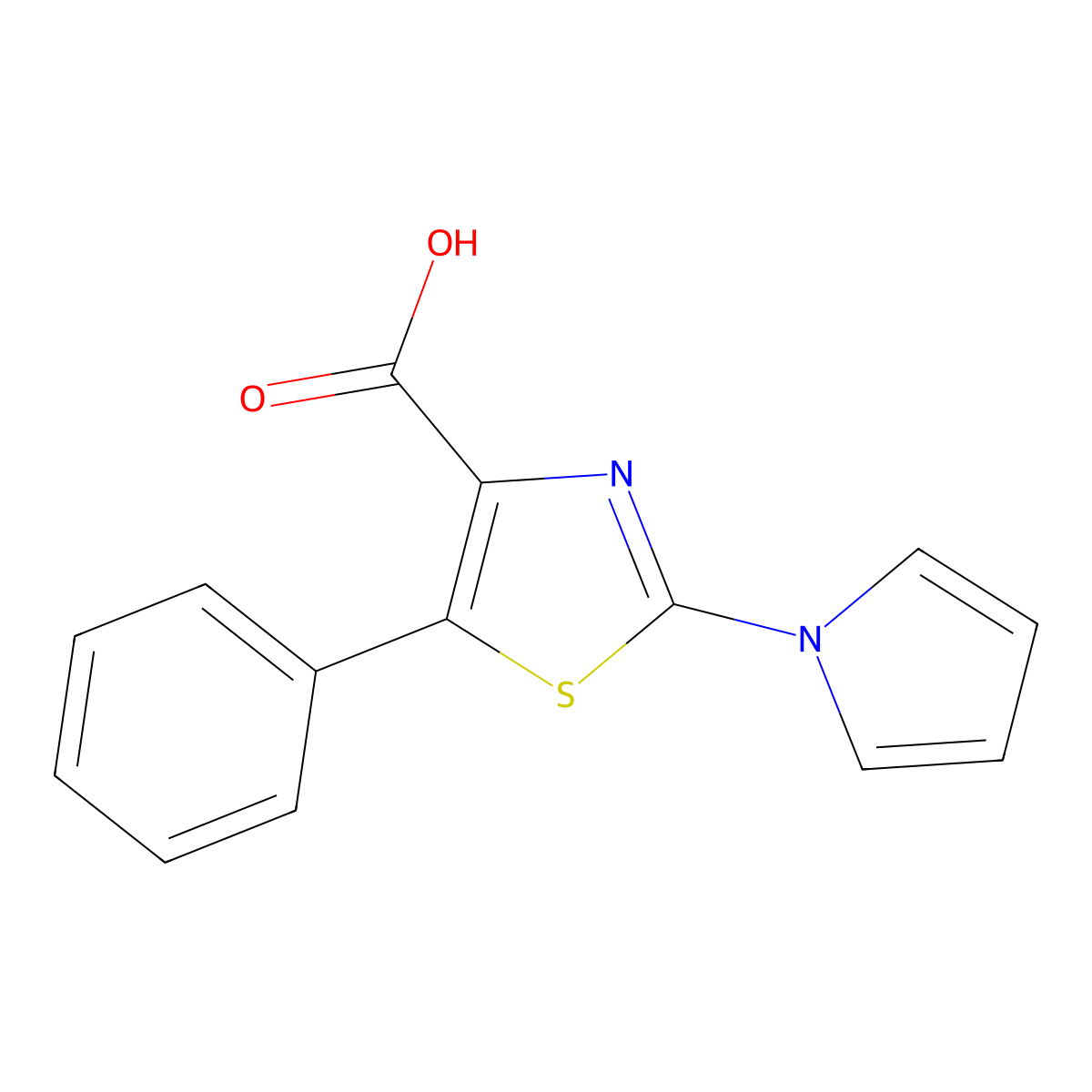 5-phenyl-2-(1H-pyrrol-1-yl)-1,3-thiazole-4-carboxylic acid molecular structure, CAS 1623083-71-5